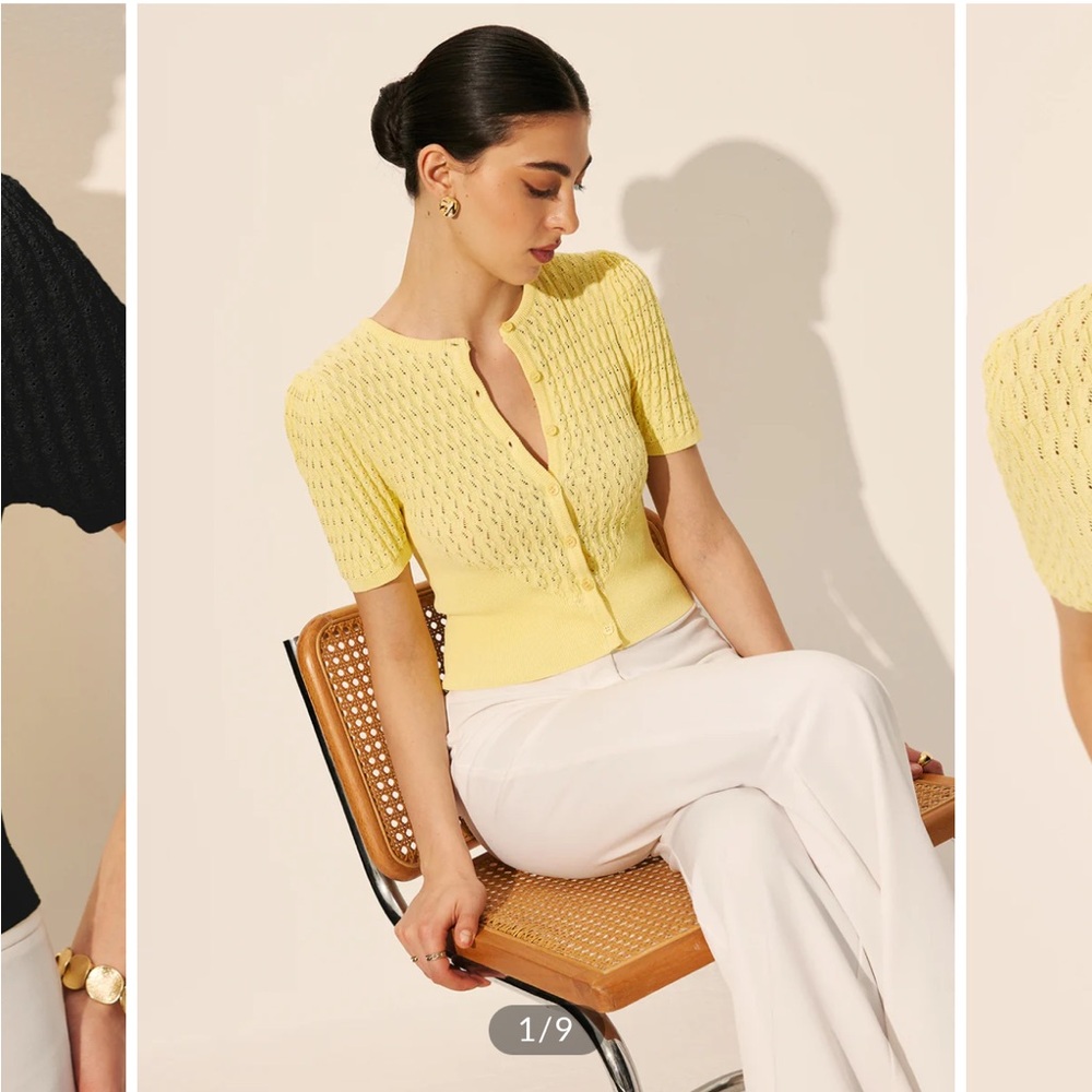 Commense Pale Yellow Short-Sleeve Button-Front Knit Top